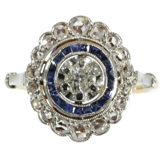 Antique Art Deco Sapphire and Diamond Target Cluster Ring