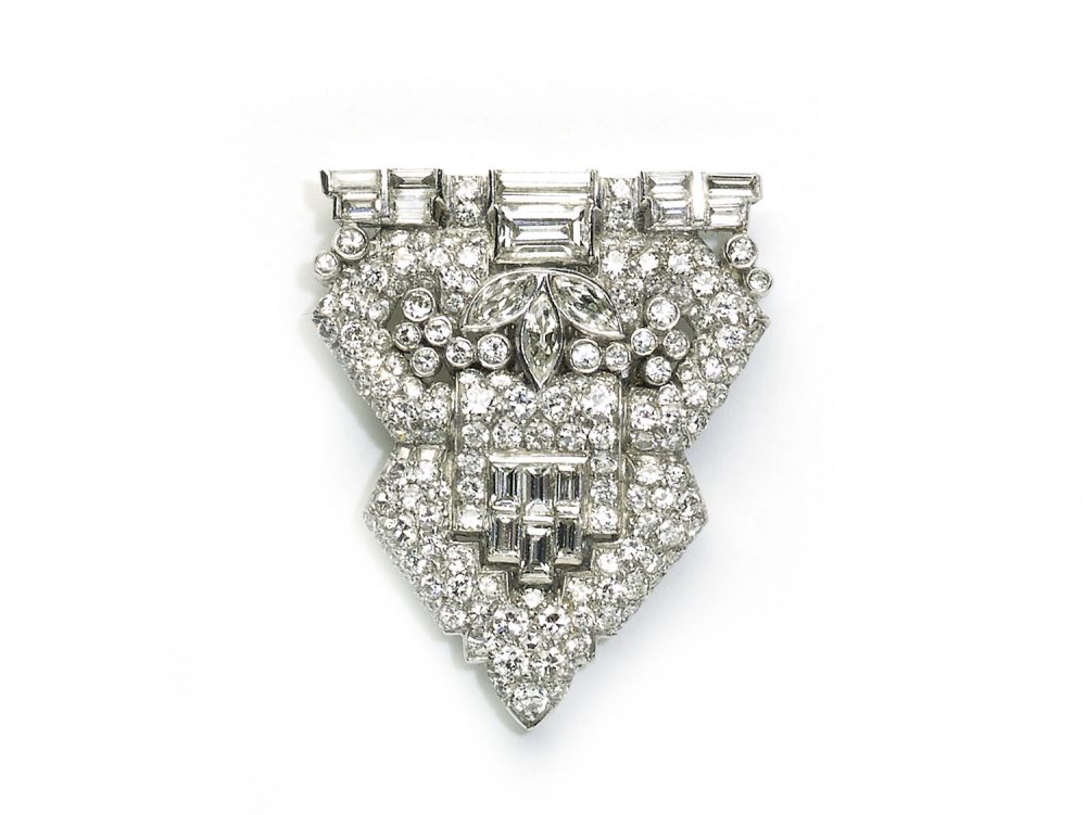 Antique Art Deco Diamond Platinum Clip Brooch
