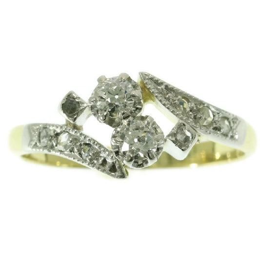 Antique Belle Epoque Old European Cut Diamond Two Stone Engagement Ring