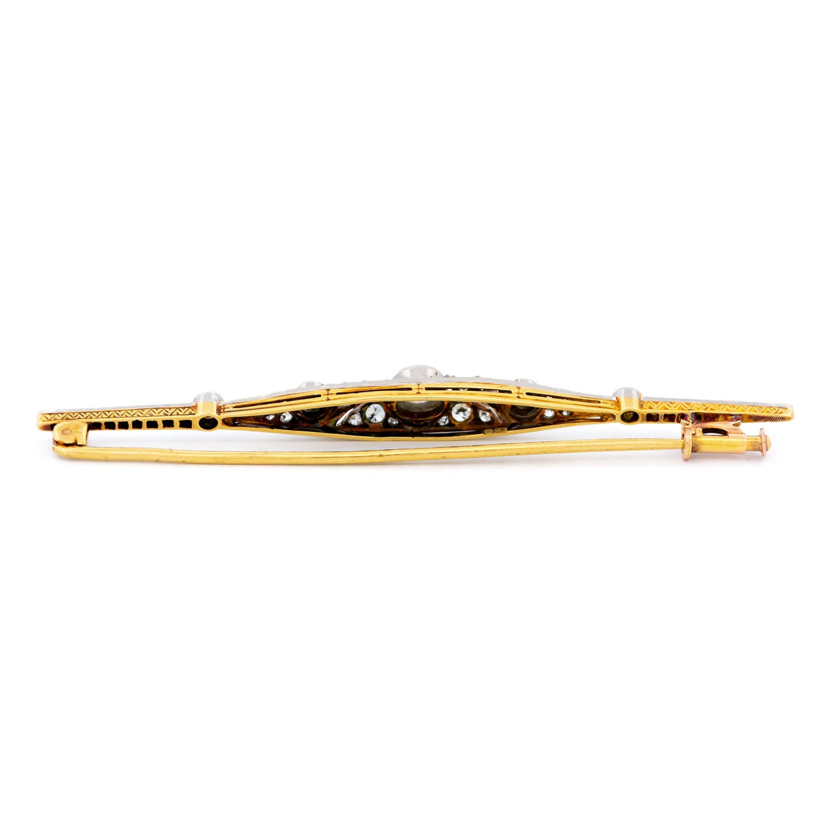 Art Deco 14 Carat Gold and Platinum Diamond Bar Brooch, 0.70 Carat