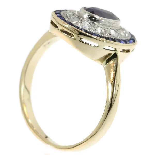 Antique Art Deco Diamond and Sapphire Engagement Ring