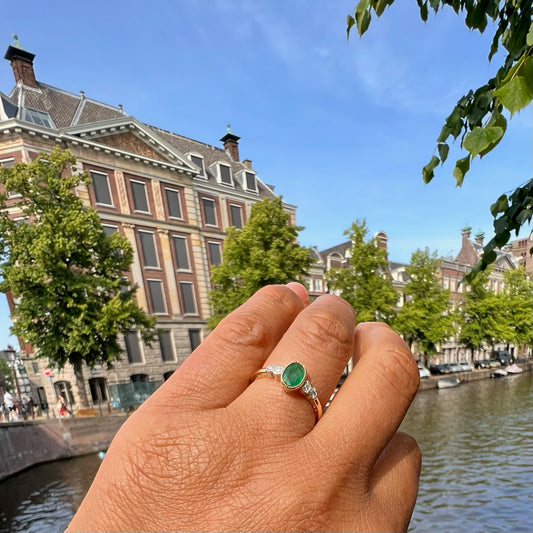 Diamond Emerald 14 Carat Gold Oval-Shape Ring