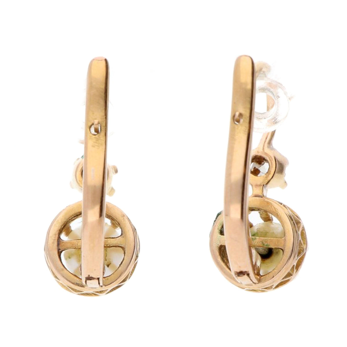 Vintage Diamond Pearl 18ct Dormeuse Earrings