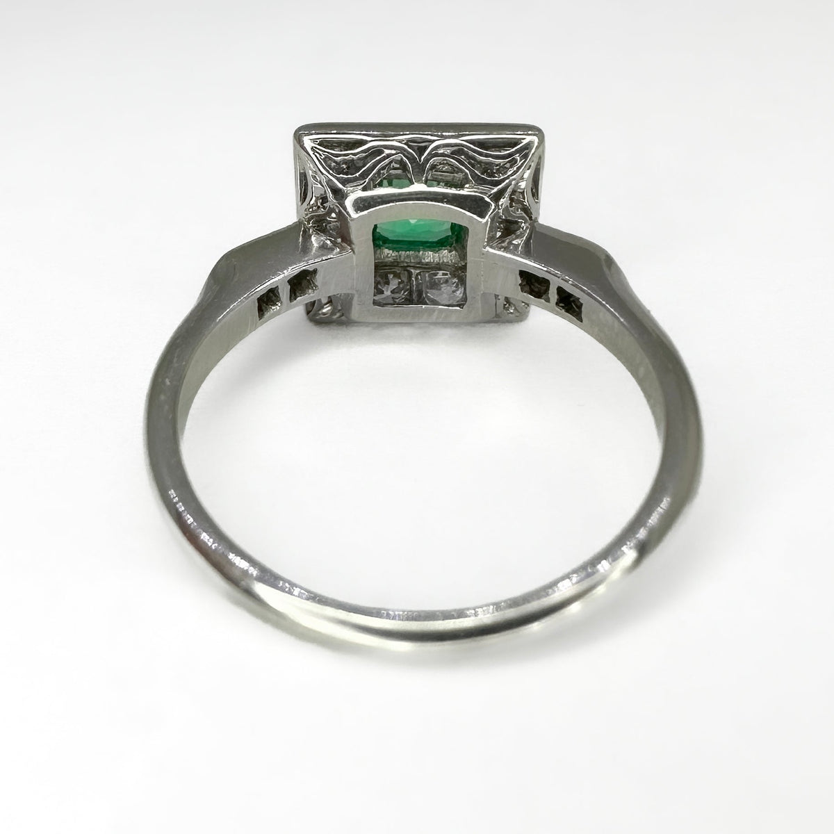 Edwardian Antique Colombian Emerald and Diamond Square Cluster Engagement Ring