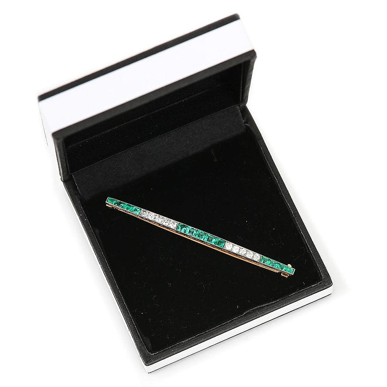 Art Deco Diamond and Emerald Tapered Bar Brooch