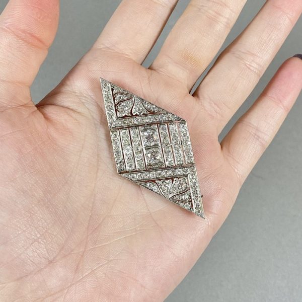 Art Deco 4.5ct Old Cut Diamond Plaque Brooch in Platinum