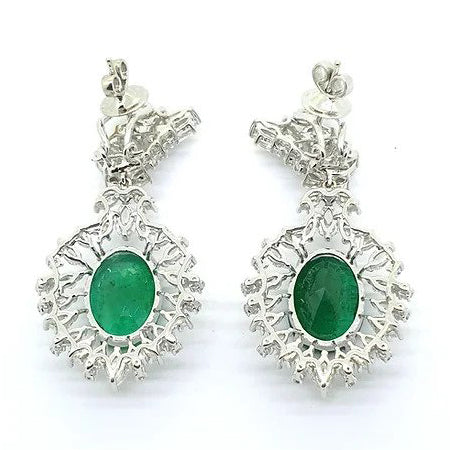 10.8ct Emerald and Diamond Cluster Drop Earrings