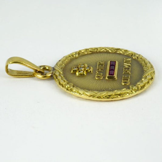 Augis French Ruby, Diamond and 18ct Gold Love Charm Pendant