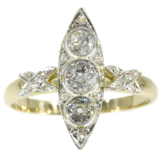 Antique Belle Epoque Marquise Shaped Diamond Ring
