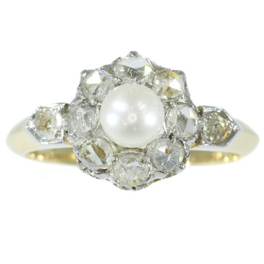 Antique Late Victorian Diamond and Pearl Engagement Ring