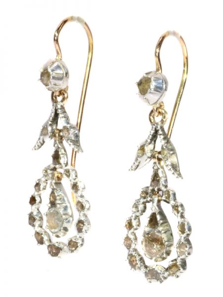 Antique Georgian Rose Cut Diamond Pendant Earrings