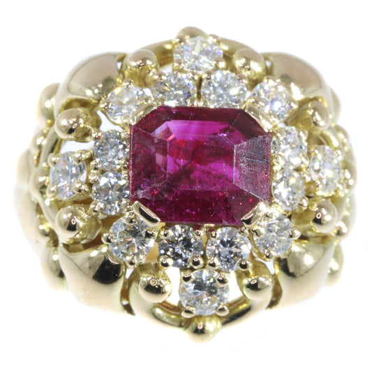 Vintage Fifties Wolfers Ruby and Diamond Ring, 3.40ct total