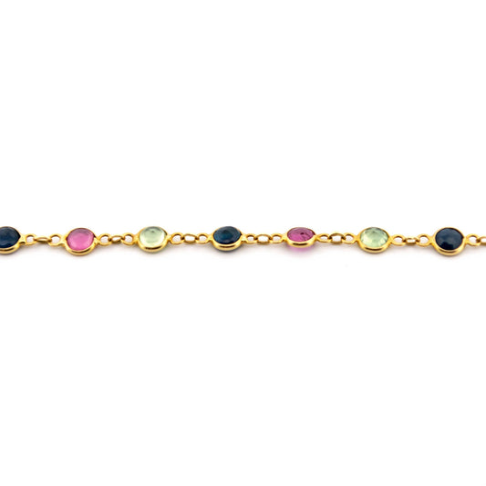 Vintage Peridot Ruby Sapphire Multi Colour Gemstone Necklace in 18ct Gold