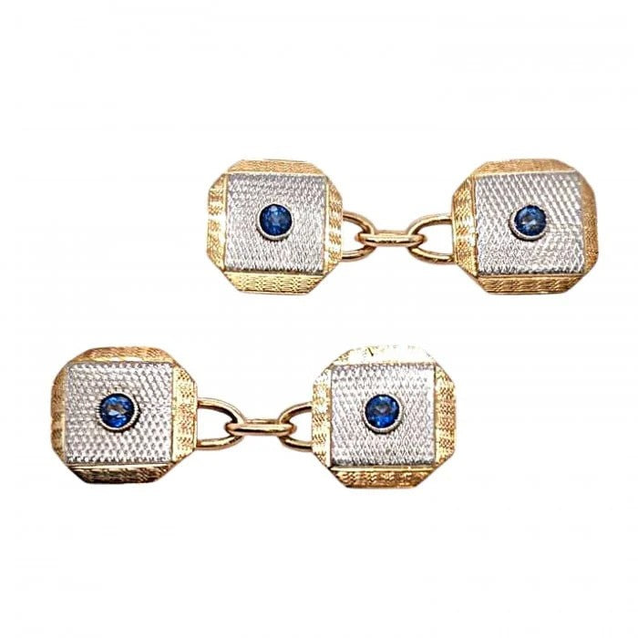 Art Deco Sapphire Platinum and Gold Cufflinks