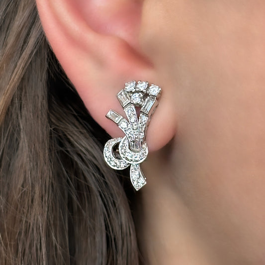 Vintage Baguette and Brilliant Cut Diamond Spray Earrings