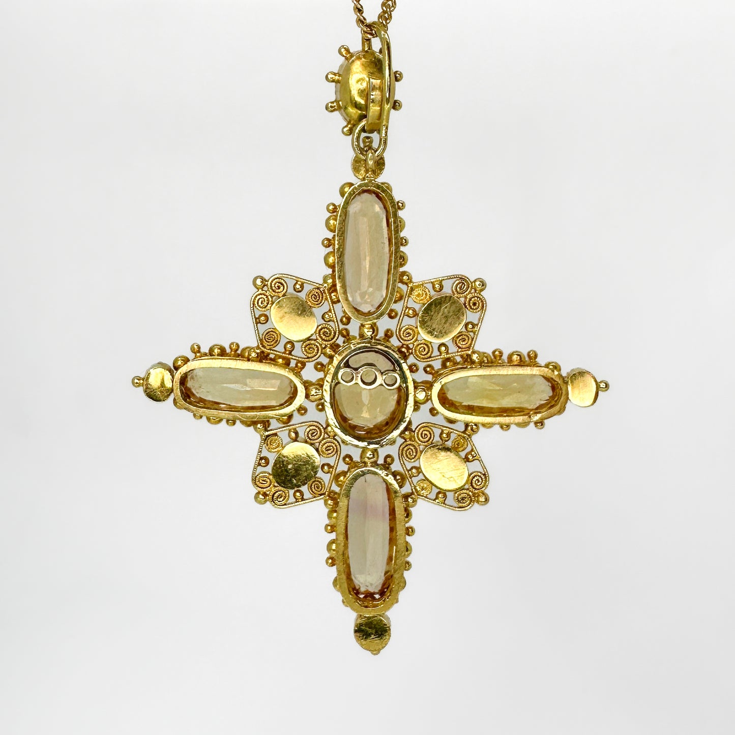 Antique Victorian Topaz Turquoise Gold Cross Pendant
