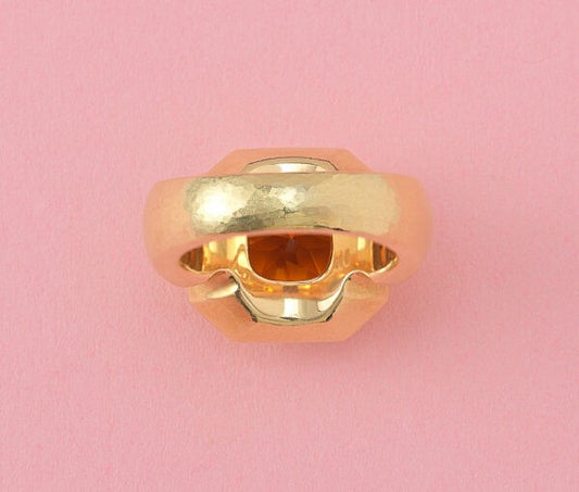 Octagonal Citrine and 18ct Yellow Gold Dress Ring, Signed