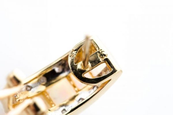 Vintage Opal and Diamond Half Hoop Earrings, Circa 1970s