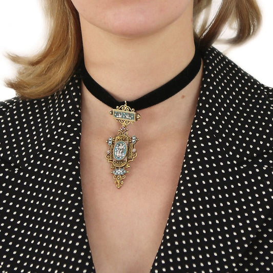 Victorian Antique Twin Doves Micromosaic Pendant Brooch