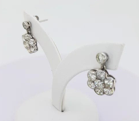 Daisy Diamond Cluster Drop Earrings, 1.95 carats, 18ct White Gold