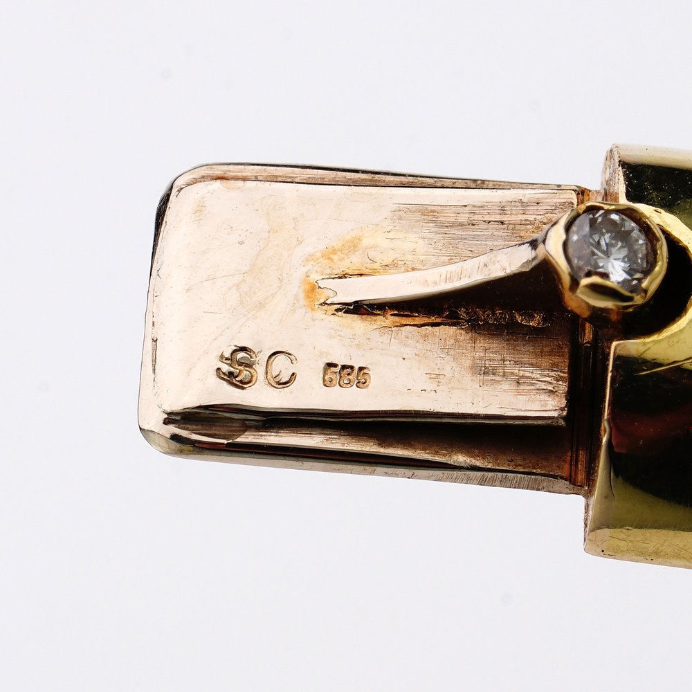 Vintage 1980s Ruby Diamond 14ct Yellow Gold Bangle Bracelet