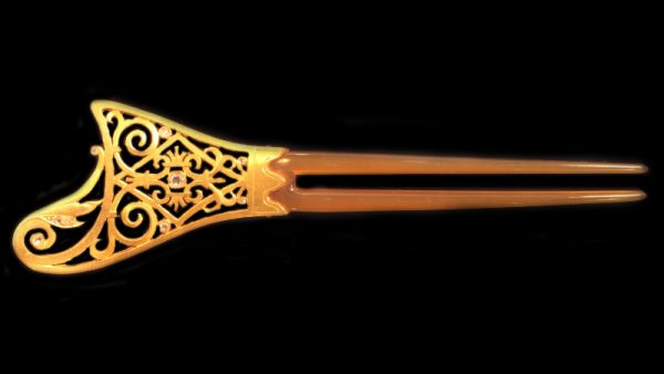Antique Victorian French Gold and Horn Diamond Set Hair Comb