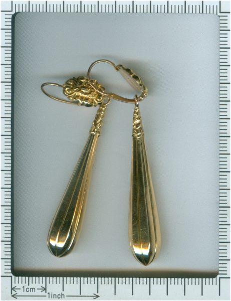 Antique French Long Gold Drop Pendant Earrings French, Circa 1870