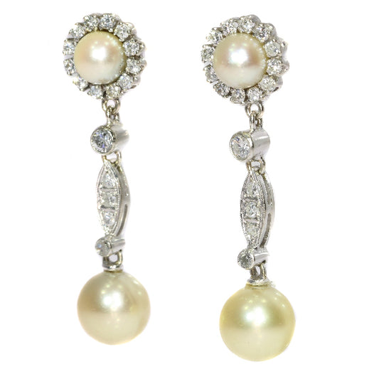Vintage Diamond and Pearl Drop Earrings