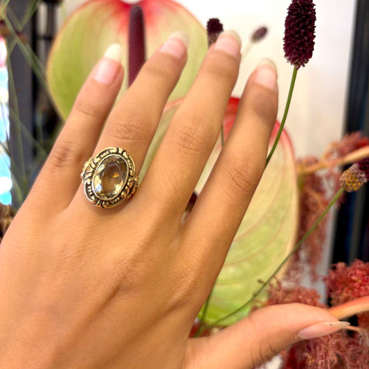 Citrine 14ct Bezel Set Ornate Ring