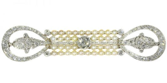 Antique Art Deco Platinum Diamond and Pearl Brooch