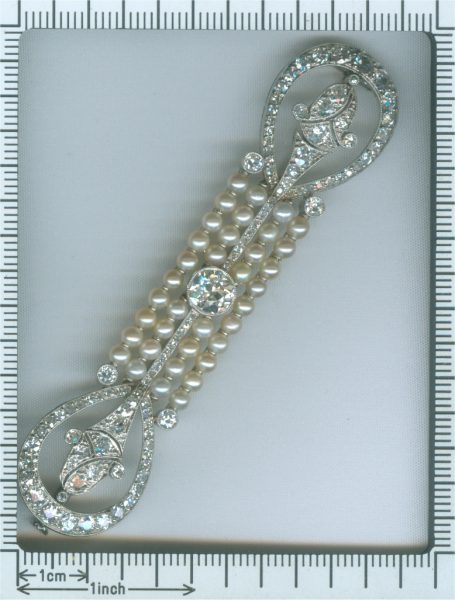Antique Art Deco Platinum Diamond and Pearl Brooch