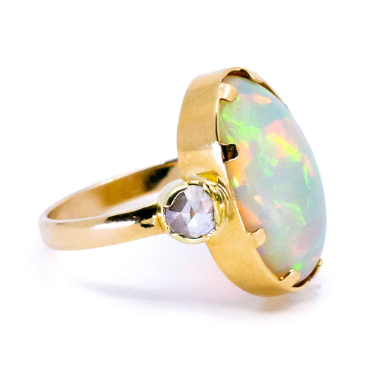 Diamond and Ethiopian Opal Three Stone Trilogy Ring, Yellow Gold
