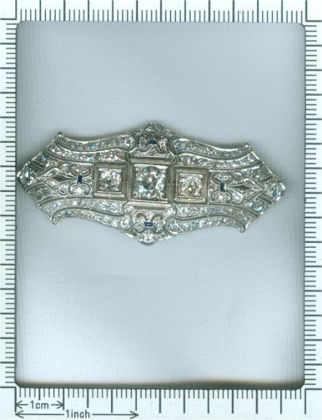 Antique Art Deco Diamond and Sapphire Platinum Brooch