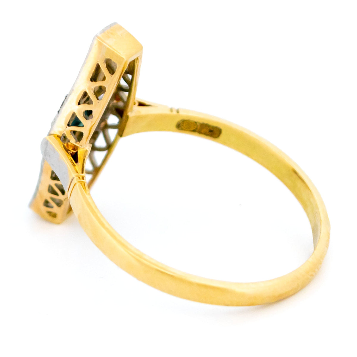 Diamond Sapphire 14ct Gold and Platinum Navette-Shape Engagement Ring