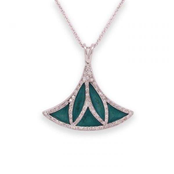 Green Enamel and Diamond Lotus Flower Pendant; crafted from 18ct gold and decorated with green enamel and 0.44cts diamonds