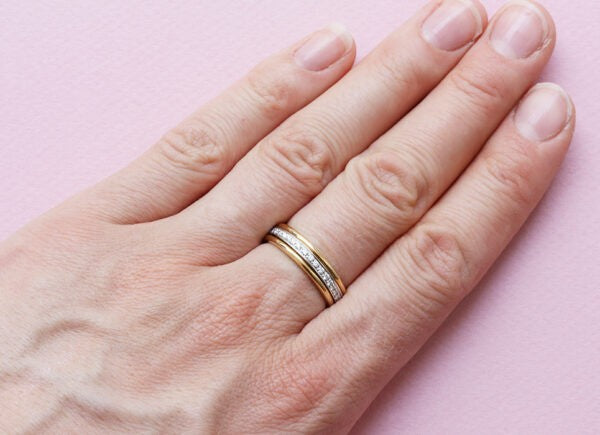 Diamond and 18ct Yellow Gold Spinning Full Eternity Ring; 18ct gold band ring with a turning inner eternity ring set with 0.40cts brilliant cut diamonds