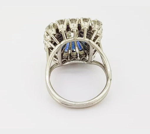 Vintage 2.30ct Emerald Cut Diamond and Sapphire Cluster Cocktail Ring