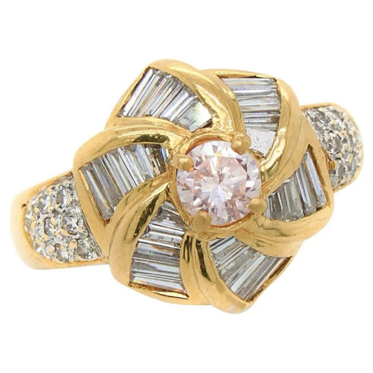Vintage Faint Pink and White Diamond Floral Cluster Windmill Ring