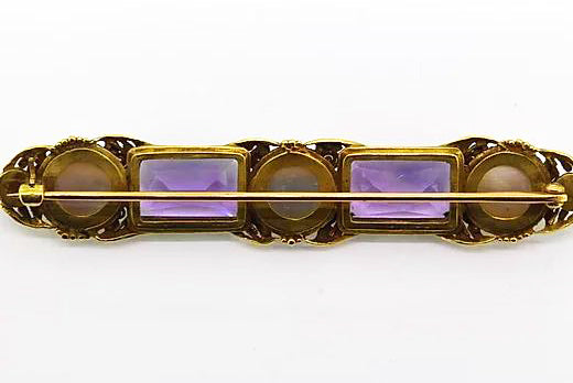 Antique Victorian Amethyst and Pearl Brooch, set in Gold