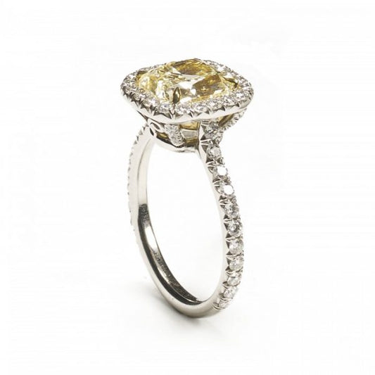 3.00ct Cushion Cut Yellow Diamond Cluster Ring in 18ct Gold