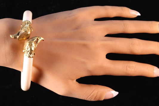 Victorian Historical Ivory Bangle With Gold Eagle's Heads