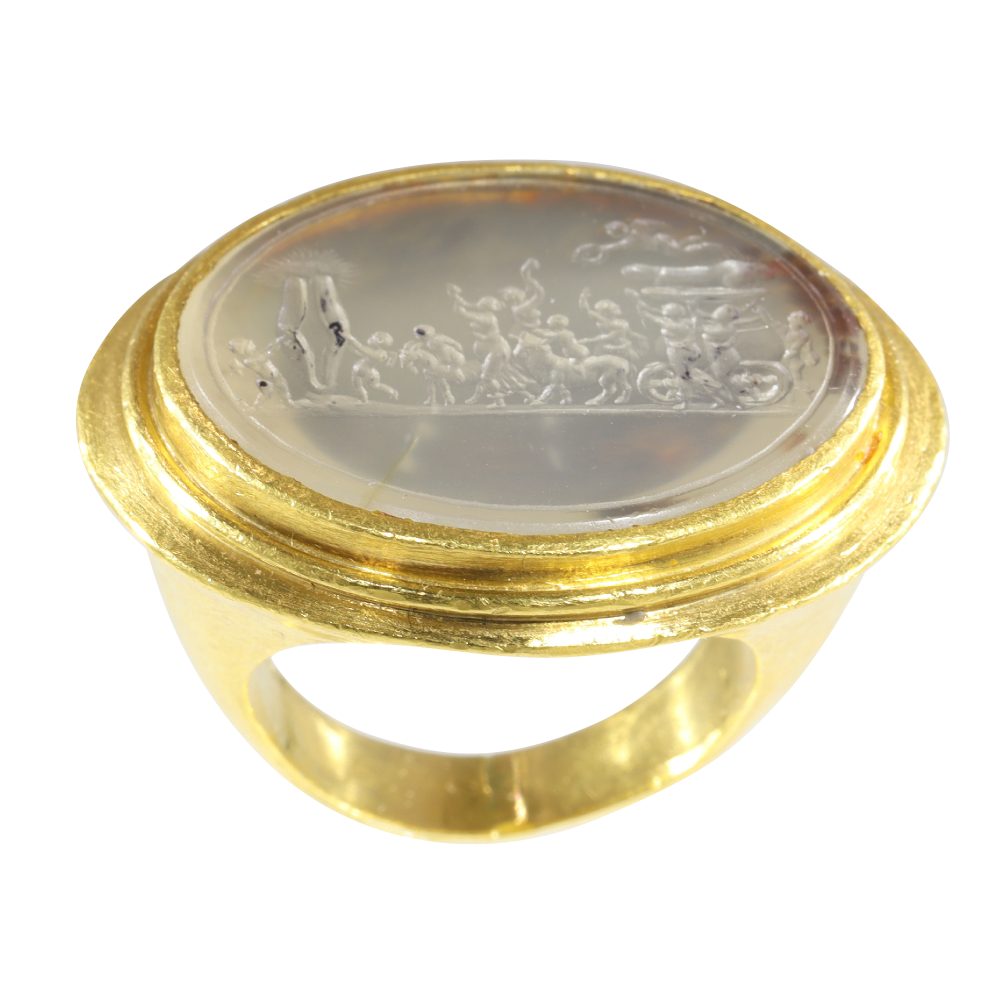 18th Century Agate Gold Ring: The Triumph Of Priapus