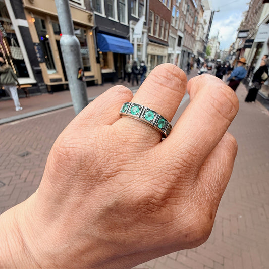 Emerald 9ct Row Ring