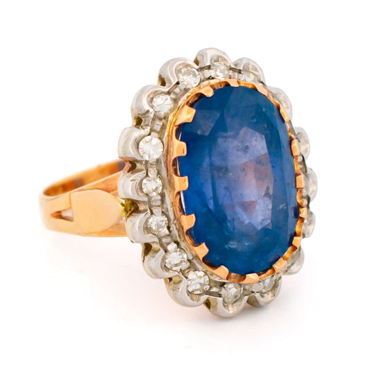 New 9 Carat Gold Sapphire and Diamond Oval Cluster Ring, 9.45 Carats