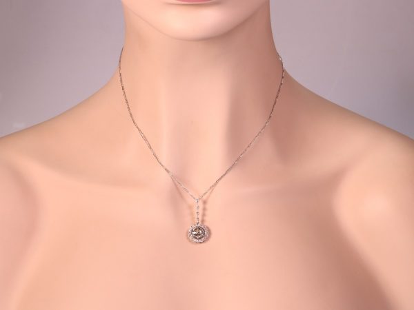 Art Deco Old Cut Diamond and Platinum Cluster Pendant Necklace