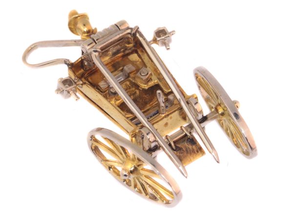Vintage Fifties Mellerio Style Whimsical Gold Carriage Brooch