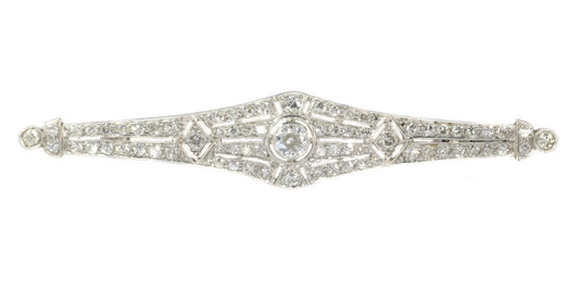 Vintage Art Deco Old Cut Diamond Bar Brooch In Platinum