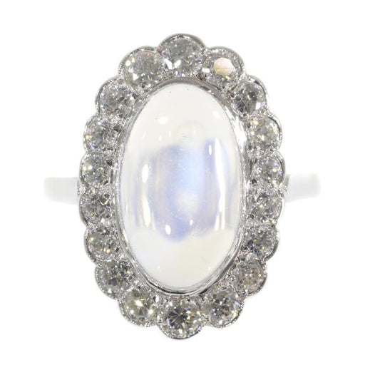 Vintage Fifties Moonstone and Diamond Platinum Ring