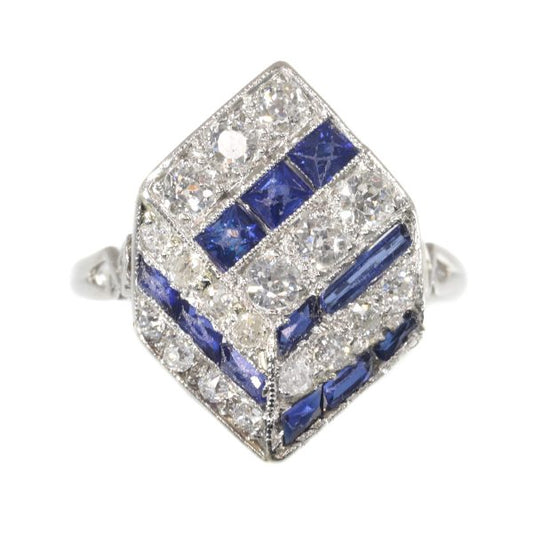 Antique Art Deco Diamond and Sapphire 18ct White Gold Ring