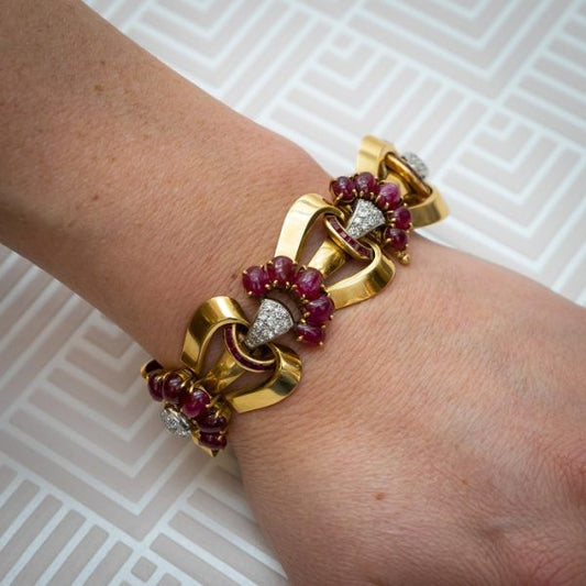 1940s Ruby Diamond Gold Bracelet